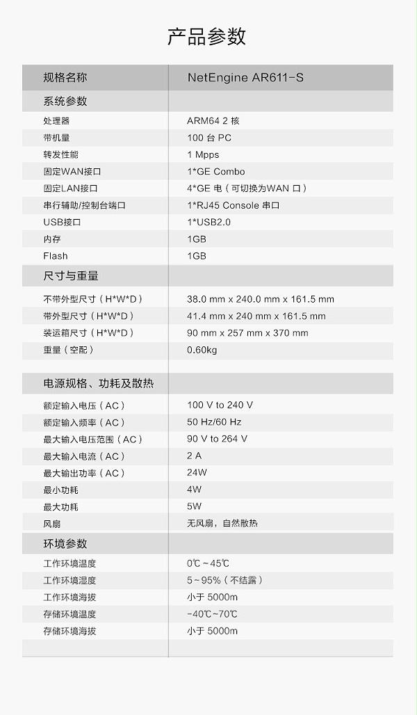 华为 AR611-S 企业级千兆路由器